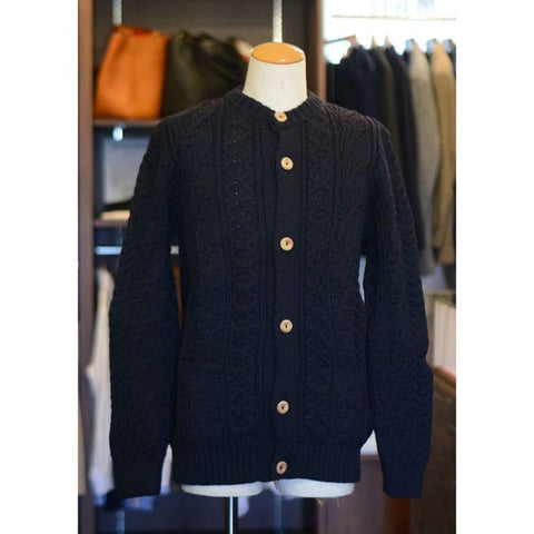 Kerry Woollen Mills　アランケーブルカラーレスカーディガン　（KW-0005) col.Midnight