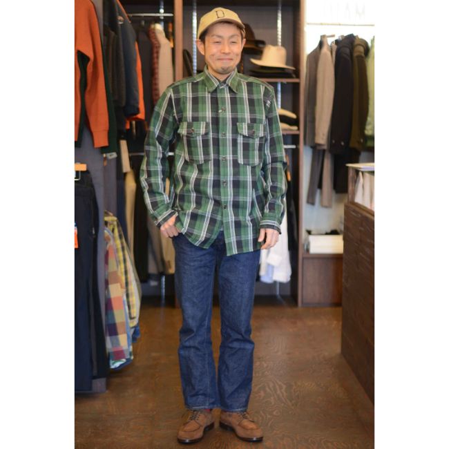 WAREHOUSE　Lot　3022　FLANNEL　SHIRTS(G柄)　O/R（ノンウォッシュ）